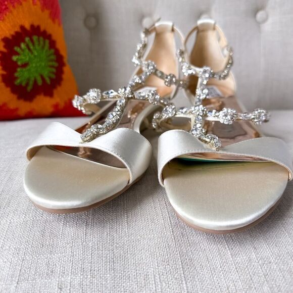 Badgley Mischka Cream Rhinestone Terry Wedge Sandals Size 10 - Picture 6 of 12